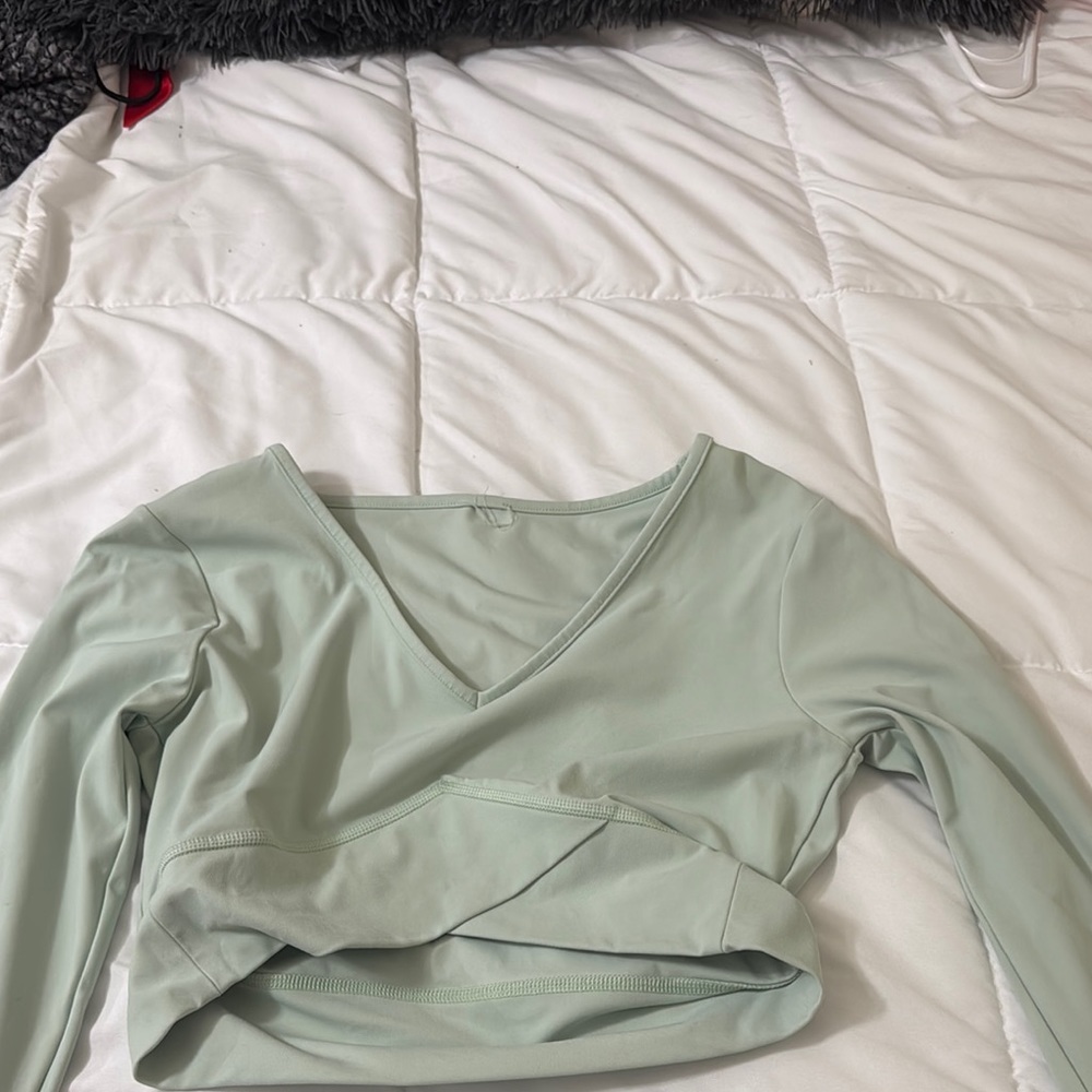 Green Crop Wrap Blouse